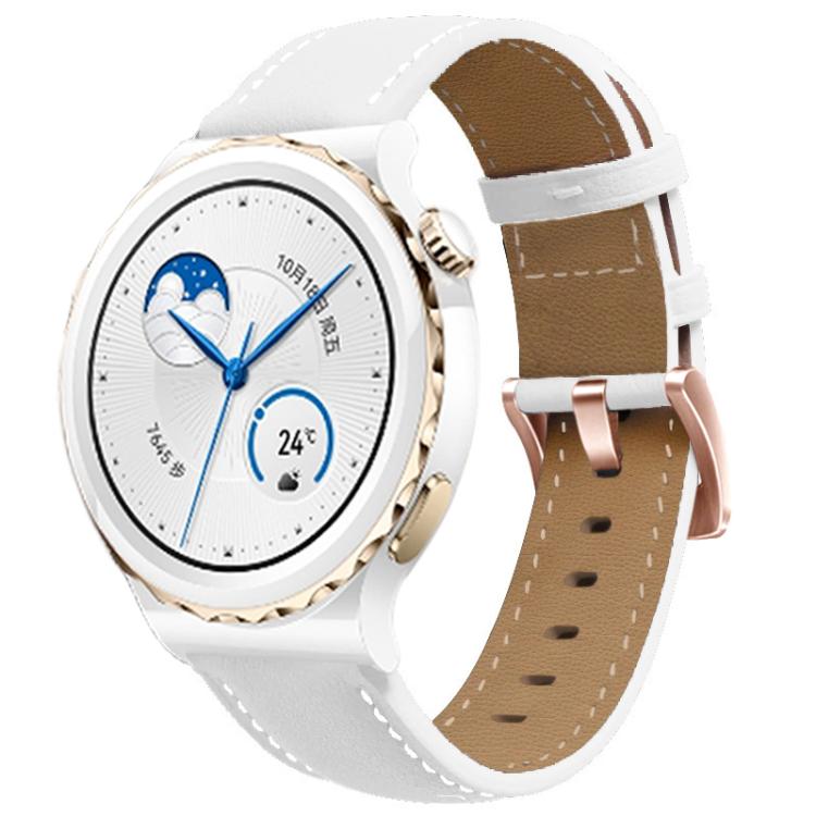 20mm Rose Gold Buckle Leather Watch Band(White)