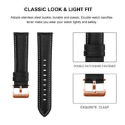 20mm Rose Gold Buckle Leather Watch Band(Black)
