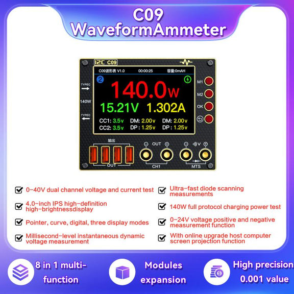 i2C C09 Charge Detection / Voltage Measurement Digital Waveform Ammeter, Model:With Expansion  Board