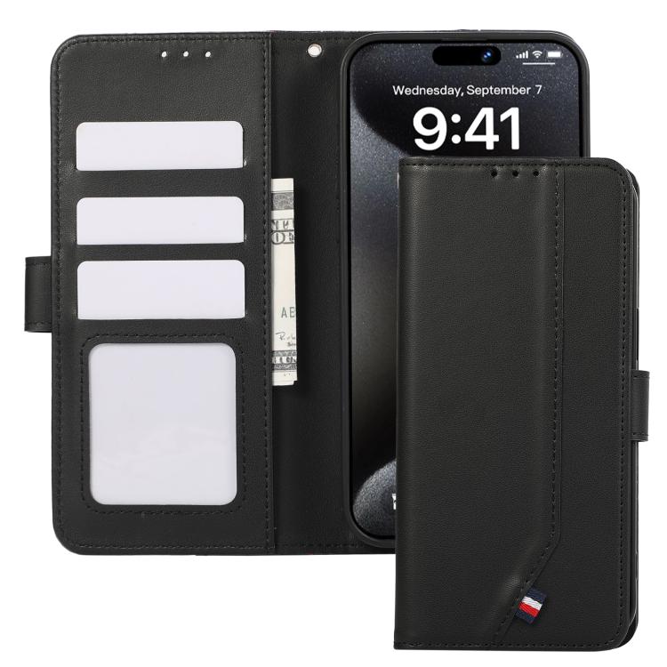 For iPhone 17 ABEEL Delicate Texture Splicing RFID Leather Phone Case(Black)