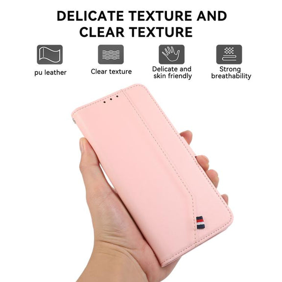 For iPhone 17 ABEEL Delicate Texture Splicing RFID Leather Phone Case(Pink)