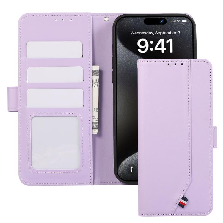 For iPhone 17 ABEEL Delicate Texture Splicing RFID Leather Phone Case(Purple)