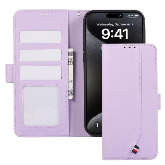 For iPhone 17 ABEEL Delicate Texture Splicing RFID Leather Phone Case(Purple)