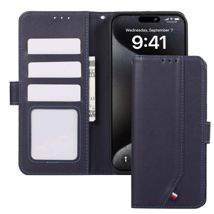 For iPhone 17 ABEEL Delicate Texture Splicing RFID Leather Phone Case(Blue)