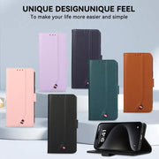 For iPhone 17 ABEEL Delicate Texture Splicing RFID Leather Phone Case(Green)