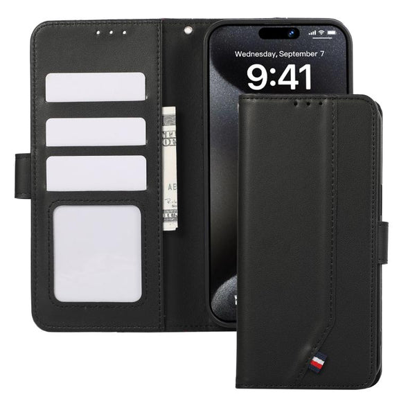 For iPhone 17 Pro ABEEL Delicate Texture Splicing RFID Leather Phone Case(Black)