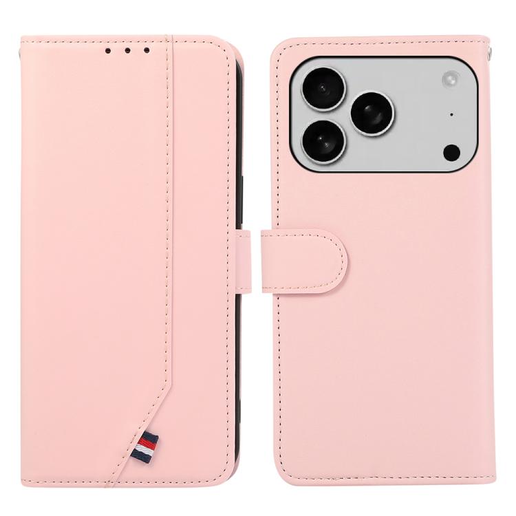 For iPhone 17 Pro ABEEL Delicate Texture Splicing RFID Leather Phone Case(Pink)