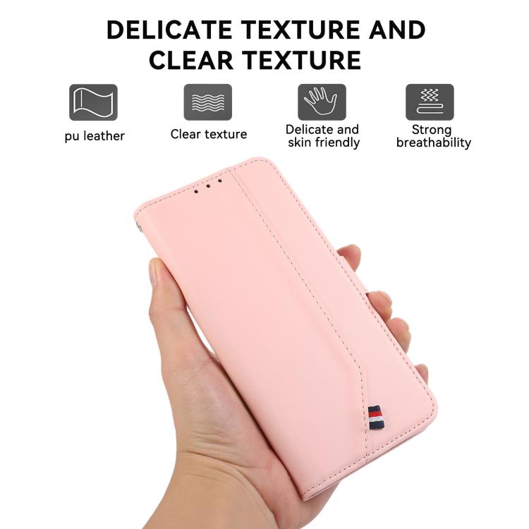 For iPhone 17 Pro ABEEL Delicate Texture Splicing RFID Leather Phone Case(Pink)