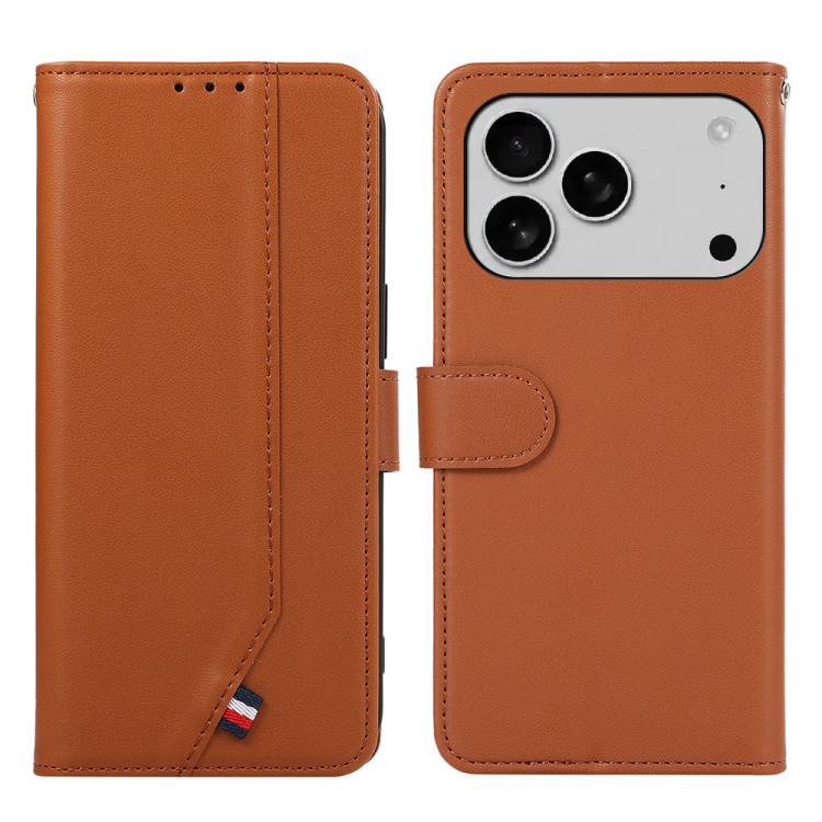 For iPhone 17 Pro ABEEL Delicate Texture Splicing RFID Leather Phone Case(Brown)