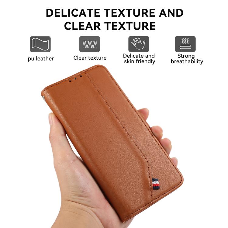 For iPhone 17 Pro ABEEL Delicate Texture Splicing RFID Leather Phone Case(Brown)