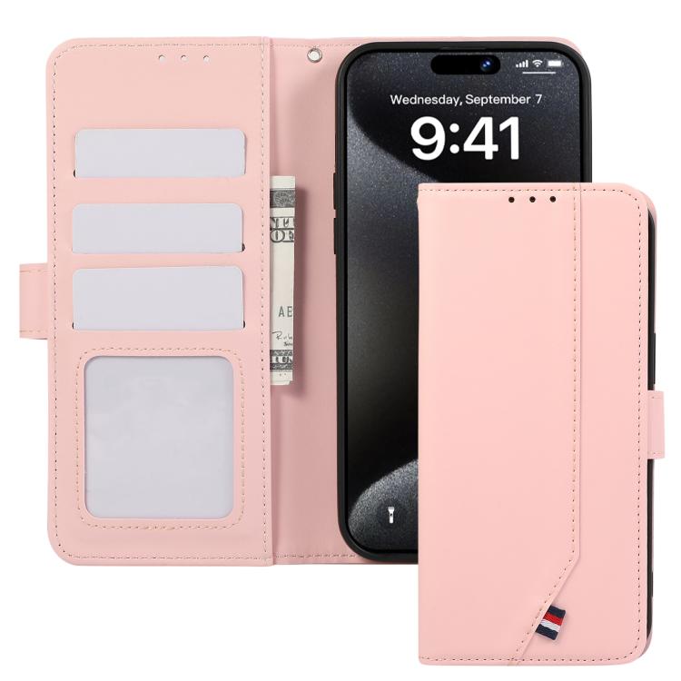 For iPhone 17 Pro Max ABEEL Delicate Texture Splicing RFID Leather Phone Case(Pink)