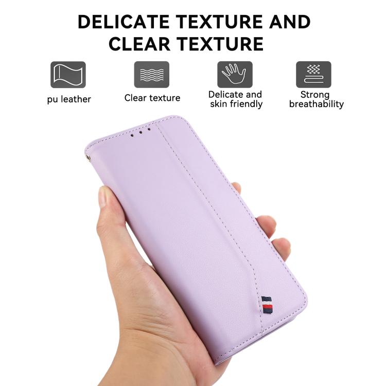 For iPhone 17 Pro Max ABEEL Delicate Texture Splicing RFID Leather Phone Case(Purple)