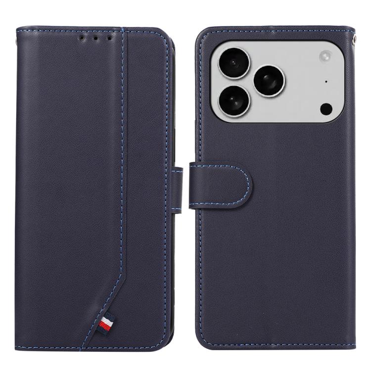 For iPhone 17 Pro Max ABEEL Delicate Texture Splicing RFID Leather Phone Case(Blue)