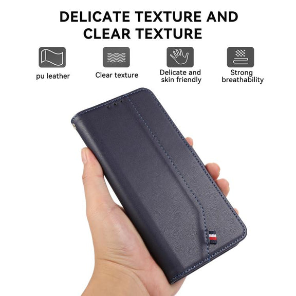For iPhone 17 Pro Max ABEEL Delicate Texture Splicing RFID Leather Phone Case(Blue)