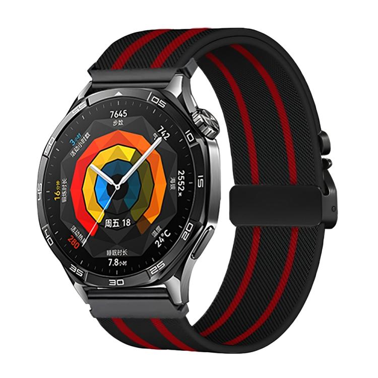 22mm Parachute Buckle Stripe Nylon Elastic Braided Watch Band(Black Red)