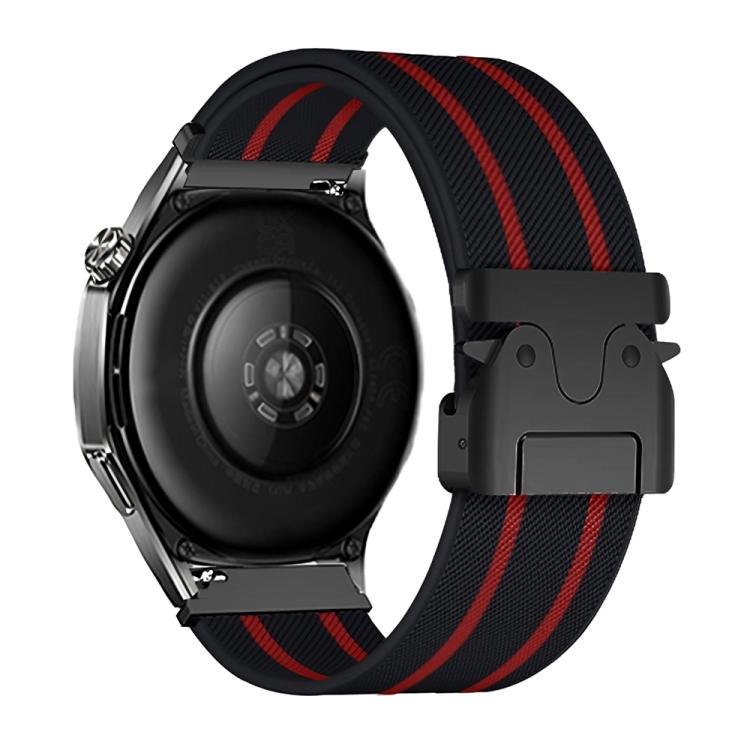 22mm Parachute Buckle Stripe Nylon Elastic Braided Watch Band(Black Red)