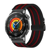22mm Parachute Buckle Stripe Nylon Elastic Braided Watch Band(Black Red)