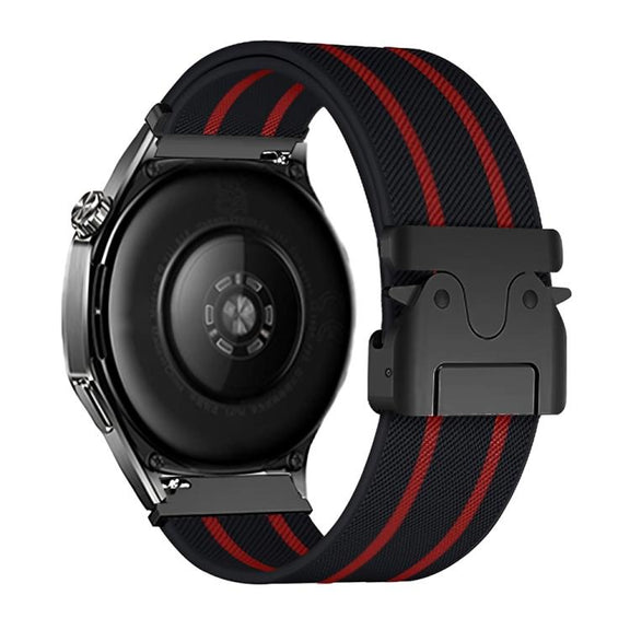 22mm Parachute Buckle Stripe Nylon Elastic Braided Watch Band(Black Red)