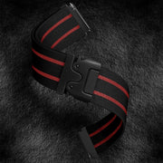 22mm Parachute Buckle Stripe Nylon Elastic Braided Watch Band(Black Red)