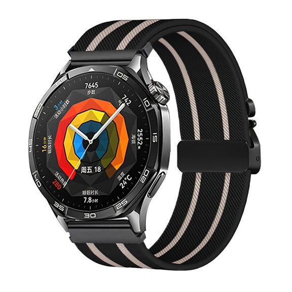 22mm Parachute Buckle Stripe Nylon Elastic Braided Watch Band(Black Starlight)