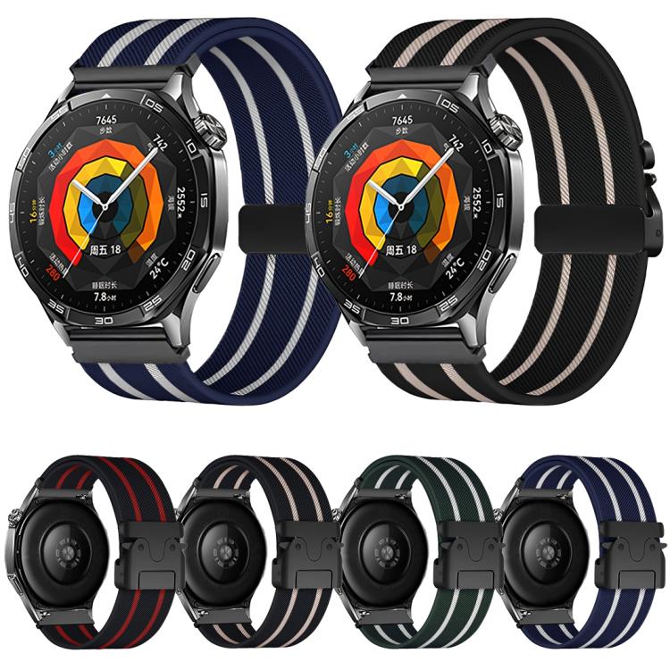 22mm Parachute Buckle Stripe Nylon Elastic Braided Watch Band(Black Red)