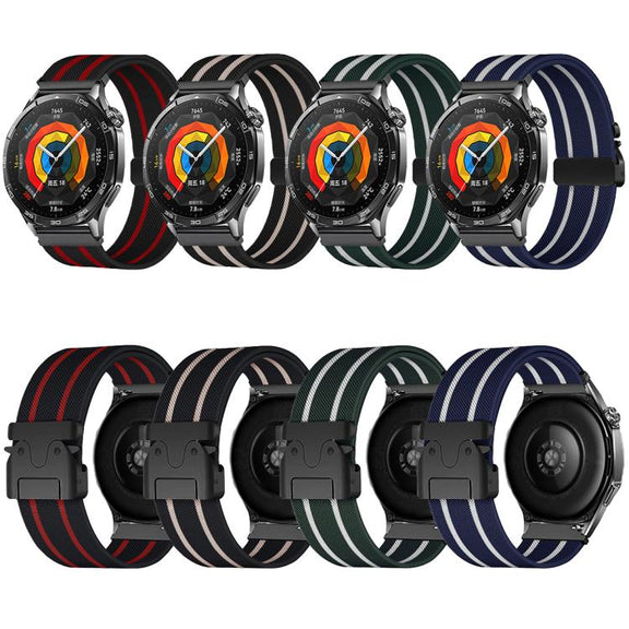 22mm Parachute Buckle Stripe Nylon Elastic Braided Watch Band(Black Red)
