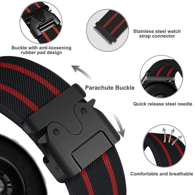 22mm Parachute Buckle Stripe Nylon Elastic Braided Watch Band(Black Red)