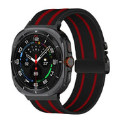 For Samsung Galaxy Watch Ultra 47mm Parachute Buckle Stripe Nylon Elastic Braided Watch Band(Black Red)