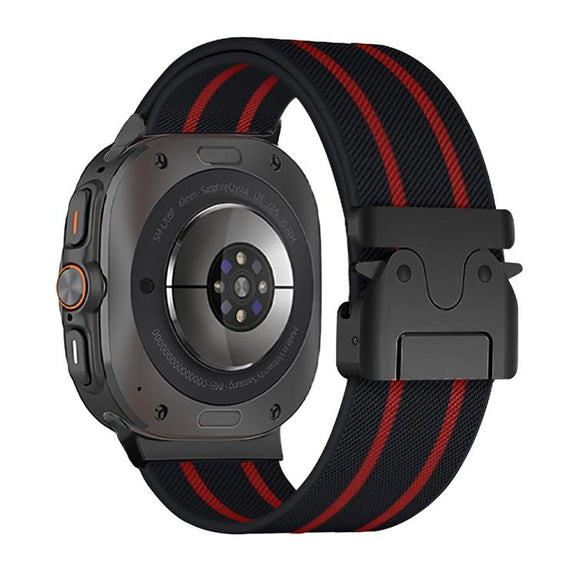 For Samsung Galaxy Watch Ultra 47mm Parachute Buckle Stripe Nylon Elastic Braided Watch Band(Black Red)