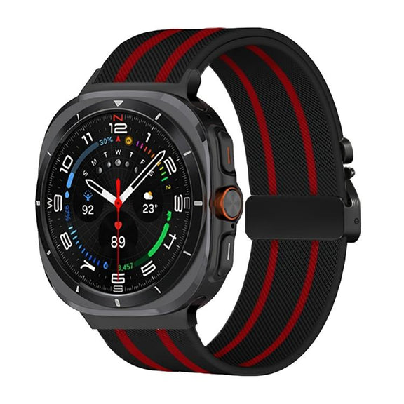 For Samsung Galaxy Watch Ultra 47mm Parachute Buckle Stripe Nylon Elastic Braided Watch Band(Black Red)