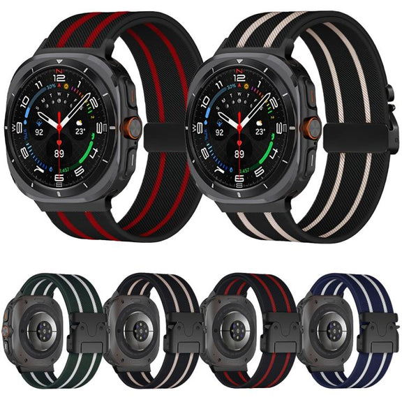 For Samsung Galaxy Watch Ultra 47mm Parachute Buckle Stripe Nylon Elastic Braided Watch Band(Black Red)