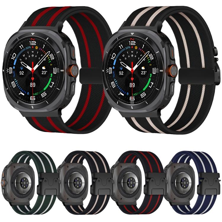 For Samsung Galaxy Watch Ultra 47mm Parachute Buckle Stripe Nylon Elastic Braided Watch Band(Black Red)
