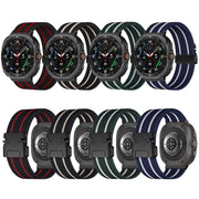 For Samsung Galaxy Watch Ultra 47mm Parachute Buckle Stripe Nylon Elastic Braided Watch Band(Black Red)