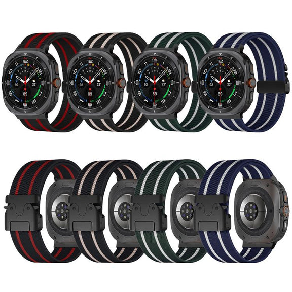 For Samsung Galaxy Watch Ultra 47mm Parachute Buckle Stripe Nylon Elastic Braided Watch Band(Black Red)