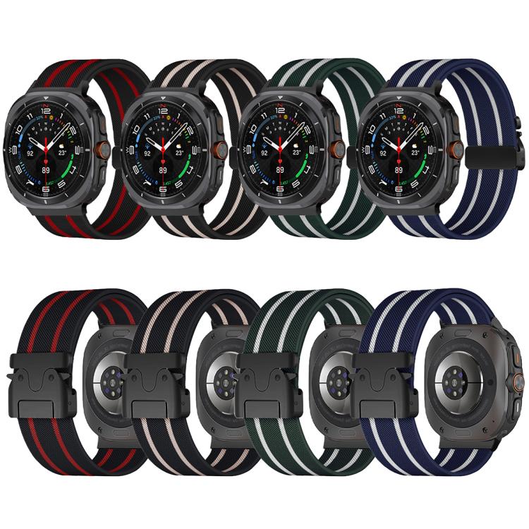 For Samsung Galaxy Watch Ultra 47mm Parachute Buckle Stripe Nylon Elastic Braided Watch Band(Black Red)
