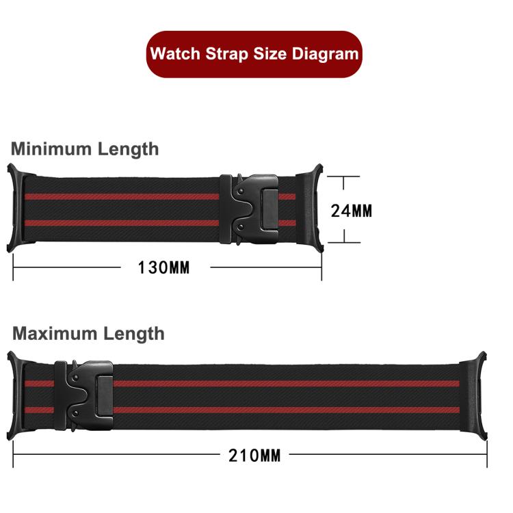 For Samsung Galaxy Watch Ultra 47mm Parachute Buckle Stripe Nylon Elastic Braided Watch Band(Black Red)