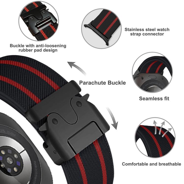 For Samsung Galaxy Watch Ultra 47mm Parachute Buckle Stripe Nylon Elastic Braided Watch Band(Black Red)