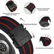 For Samsung Galaxy Watch Ultra 47mm Parachute Buckle Stripe Nylon Elastic Braided Watch Band(Black Red)