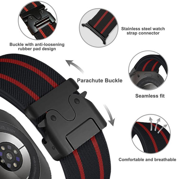 For Samsung Galaxy Watch Ultra 47mm Parachute Buckle Stripe Nylon Elastic Braided Watch Band(Black Red)