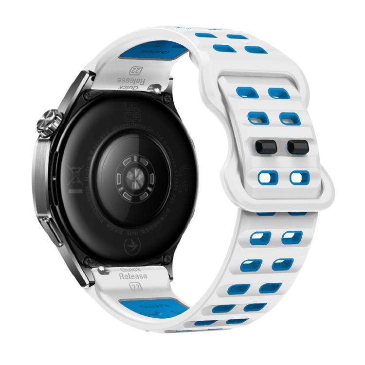 22mm Double-row Hole Studded Buckle Silicone Watch Band(White Blue)