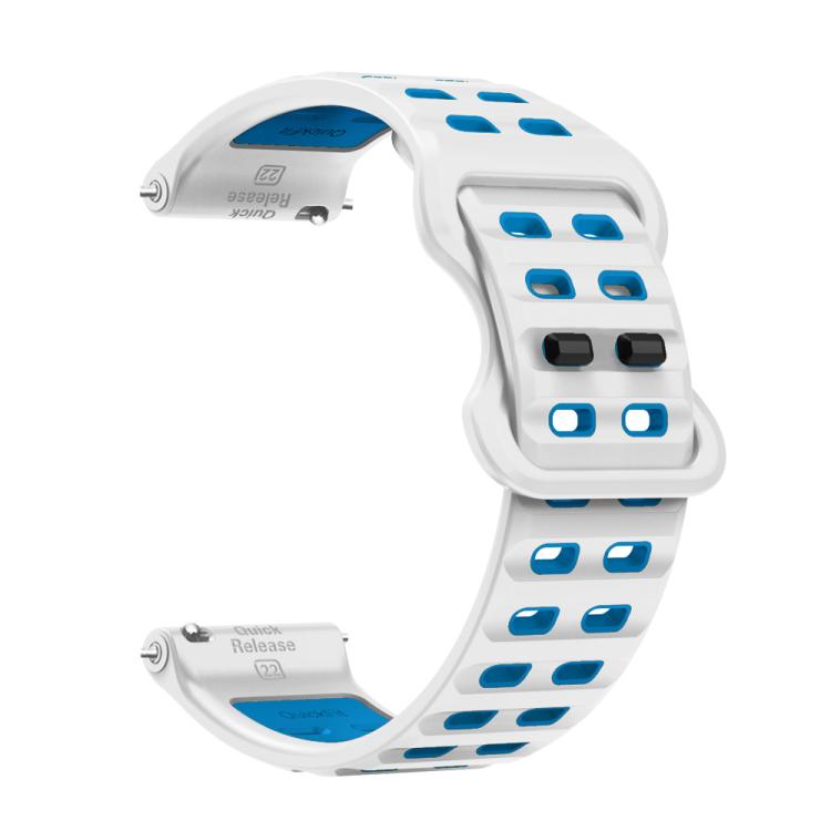 22mm Double-row Hole Studded Buckle Silicone Watch Band(White Blue)