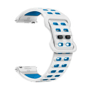 22mm Double-row Hole Studded Buckle Silicone Watch Band(White Blue)