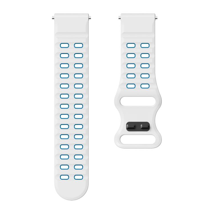 22mm Double-row Hole Studded Buckle Silicone Watch Band(White Blue)