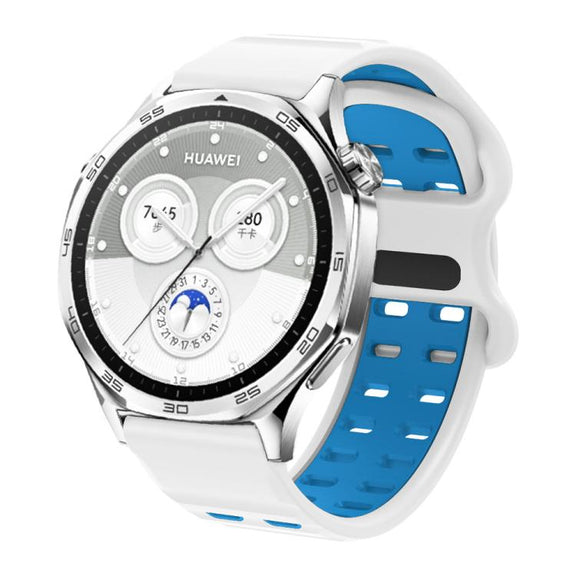 22mm Double-row Hole Studded Buckle Silicone Watch Band(White Blue)