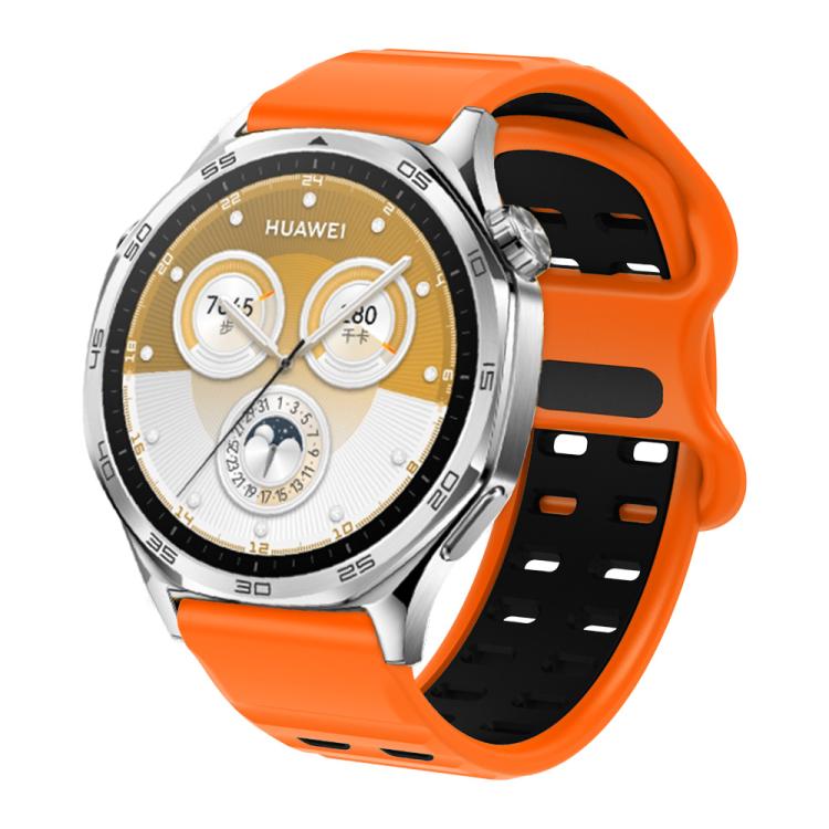 22mm Double-row Hole Studded Buckle Silicone Watch Band(Orange Black)