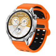 22mm Double-row Hole Studded Buckle Silicone Watch Band(Orange Black)
