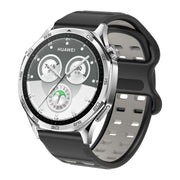 22mm Double-row Hole Studded Buckle Silicone Watch Band(Black Grey)
