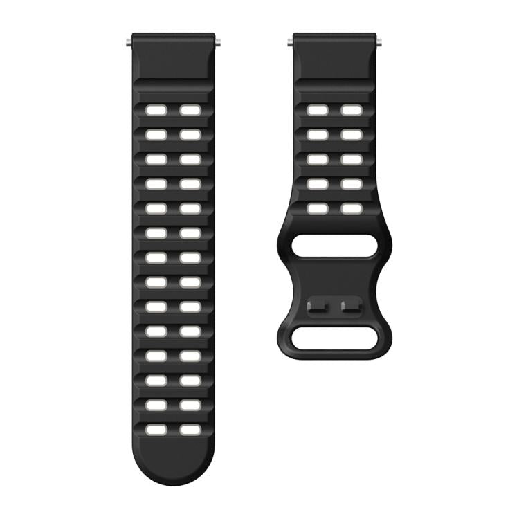 22mm Double-row Hole Studded Buckle Silicone Watch Band(Black Grey)