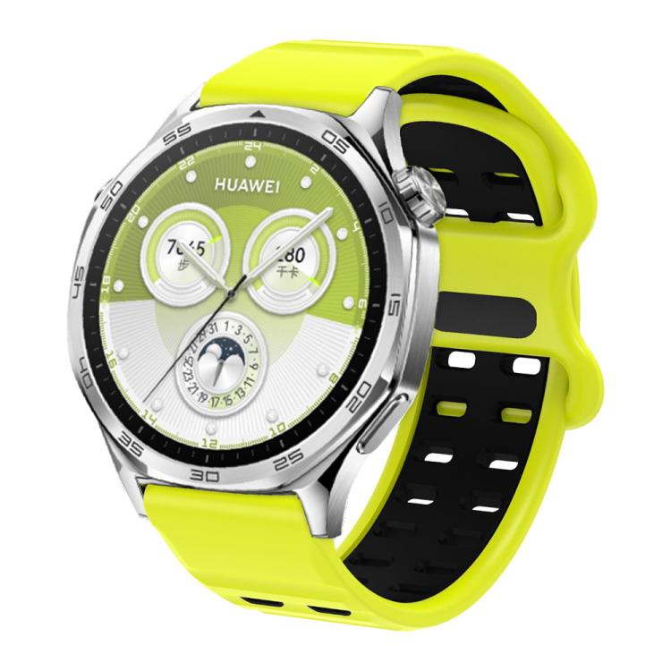 22mm Double-row Hole Studded Buckle Silicone Watch Band(Lime Black)