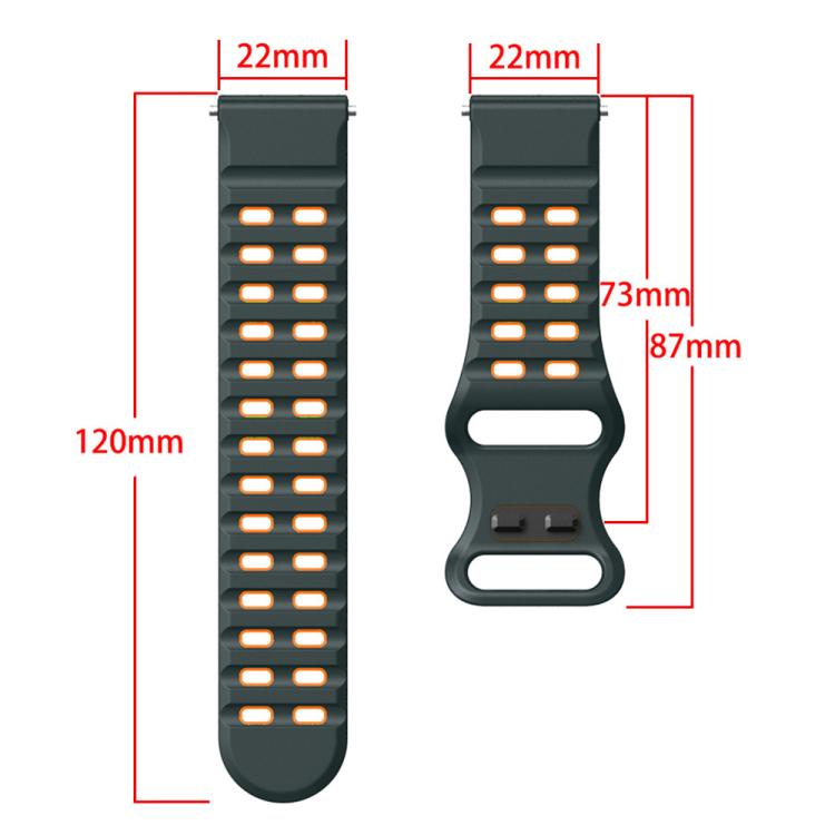 22mm Double-row Hole Studded Buckle Silicone Watch Band(White Blue)